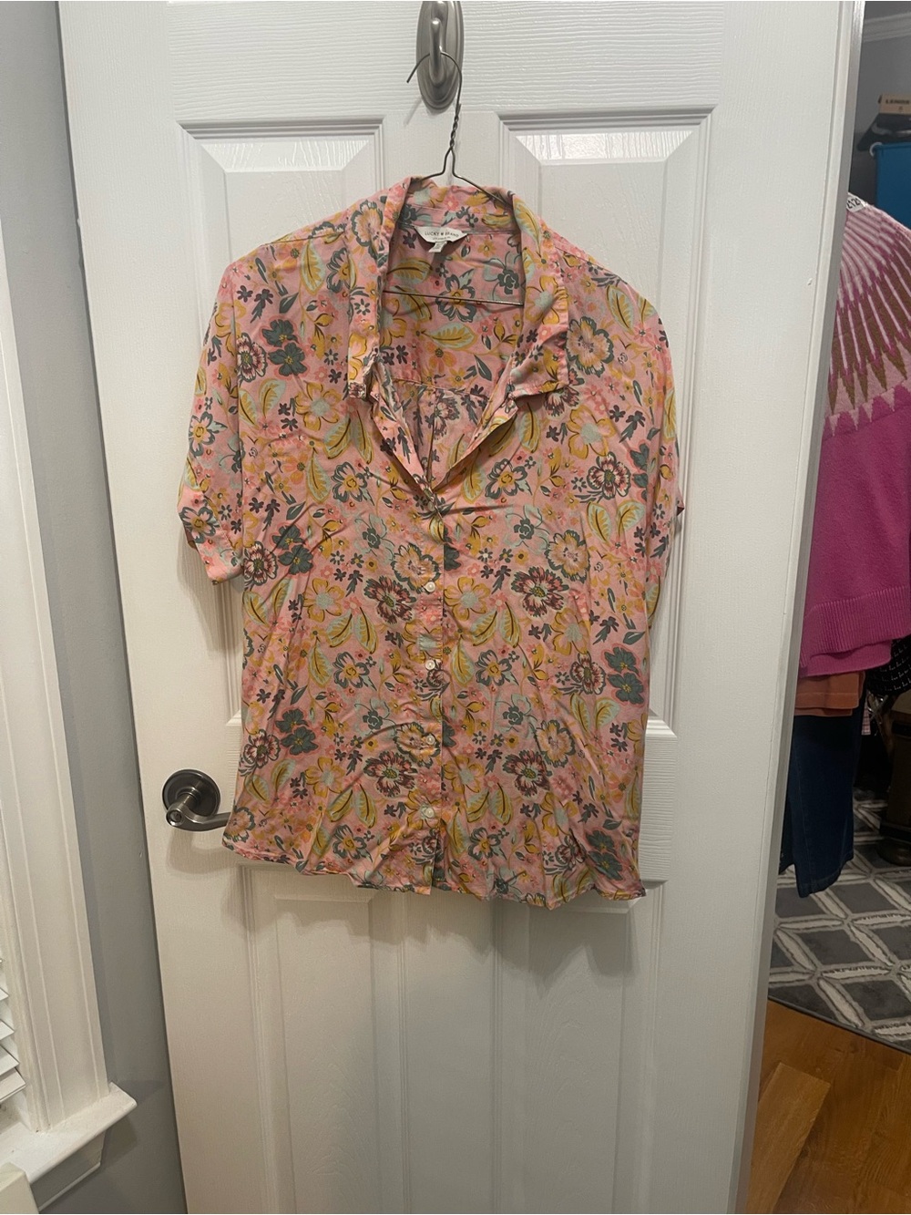 Lucky Brand Pink Floral Short Sleeve Button-Front Shirt